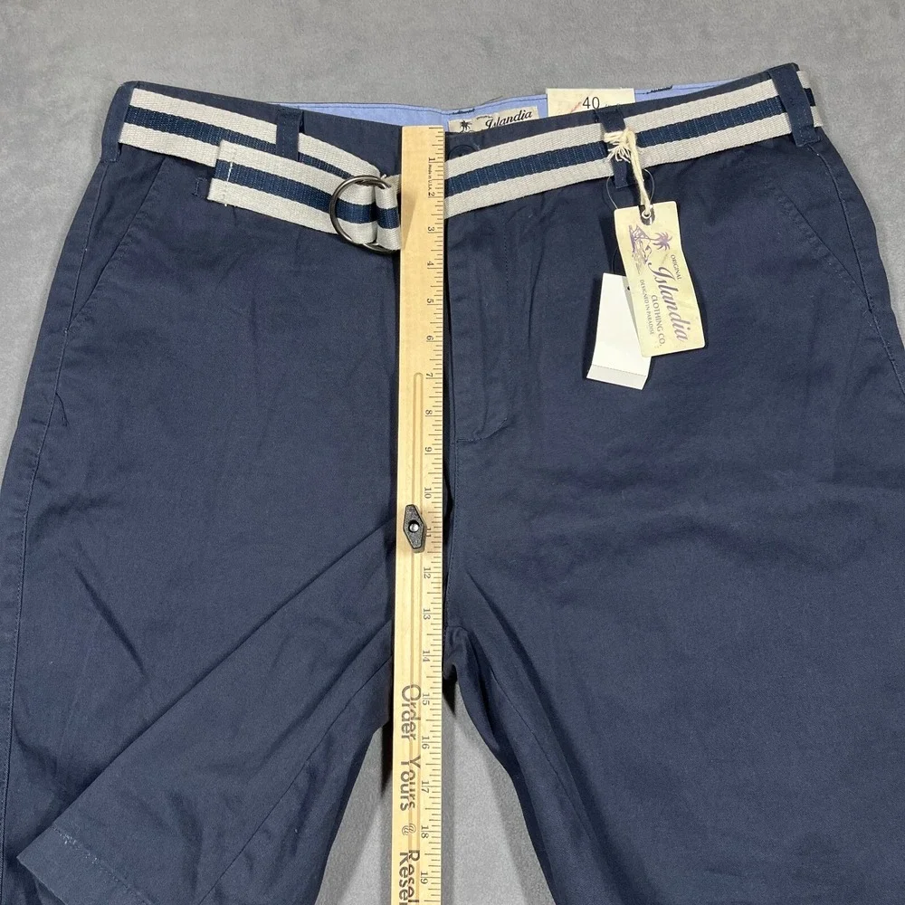 Islandia Men's Shorts 40 Navy Cotton Belted Flat Front Casual Summer NWT **READ* - Picture 11 of 14